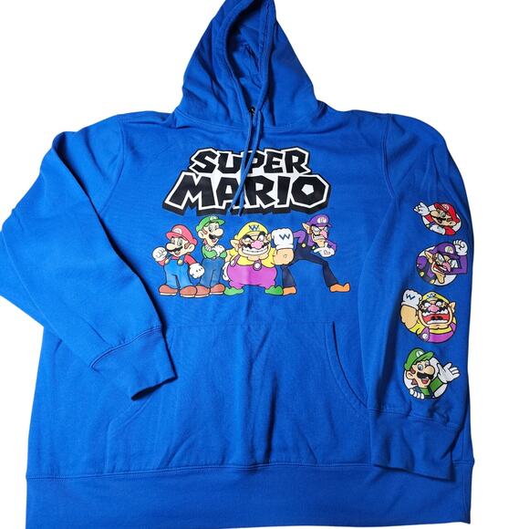 Royal Blue Super Mario Brother Classic Hoodie with Mario Characters Size XL - Picture 1 of 6
